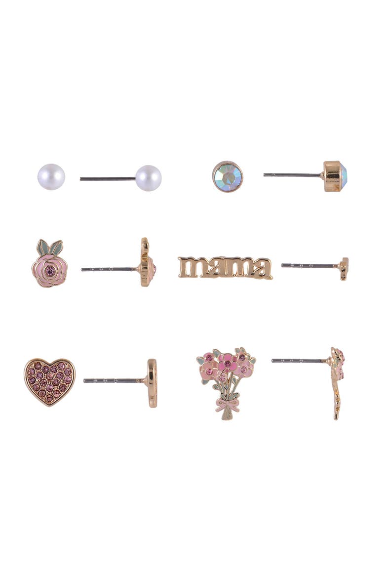 6 Pair Stud Earring Set, Alternate, color, Pink