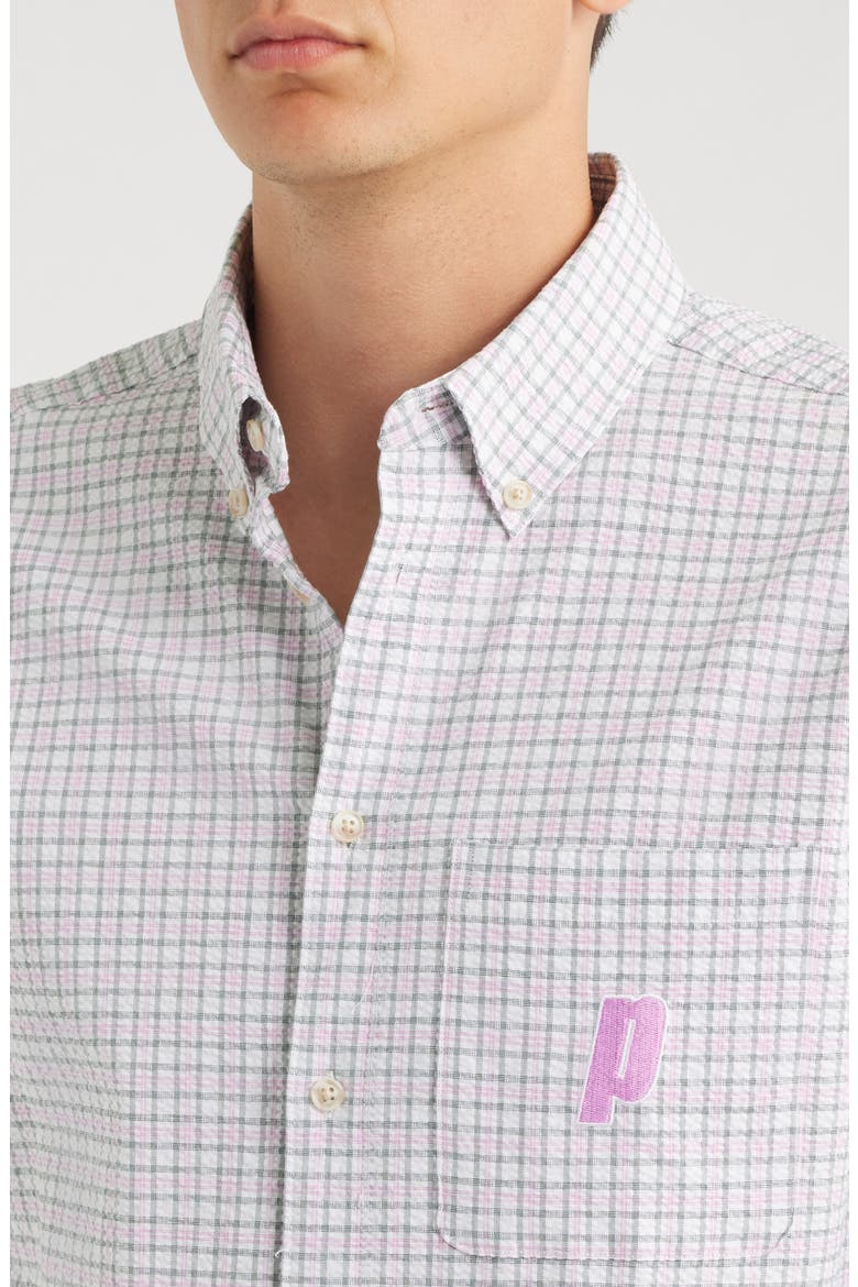 x Prince Check Cotton Seersucker Button-Down Shirt, Alternate, color, IVORY