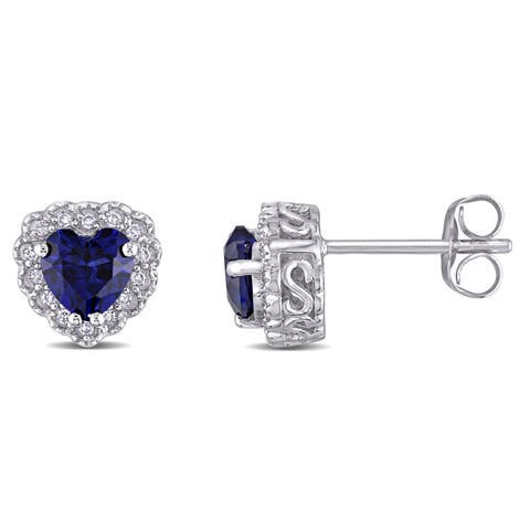 Created Sapphire & Diamond Heart Earrings