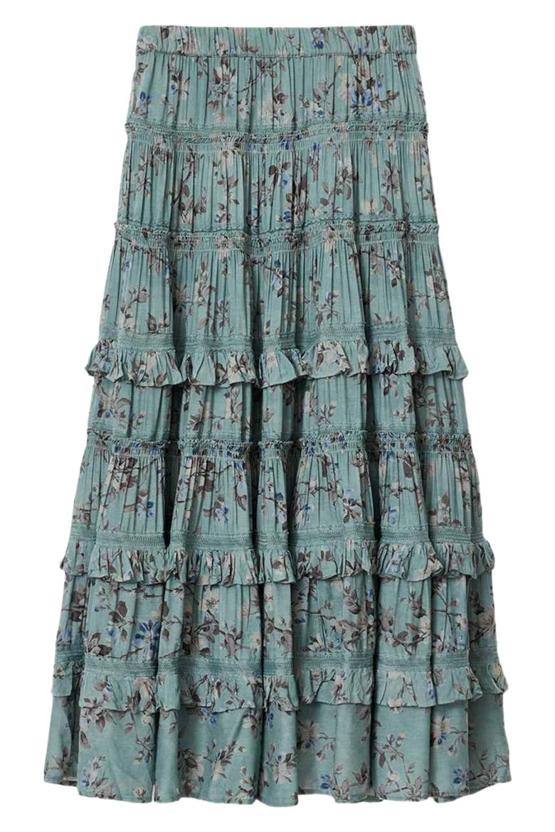 Talia Floral Tiered Skirt, Alternate, color, VINE LAKE BLUE