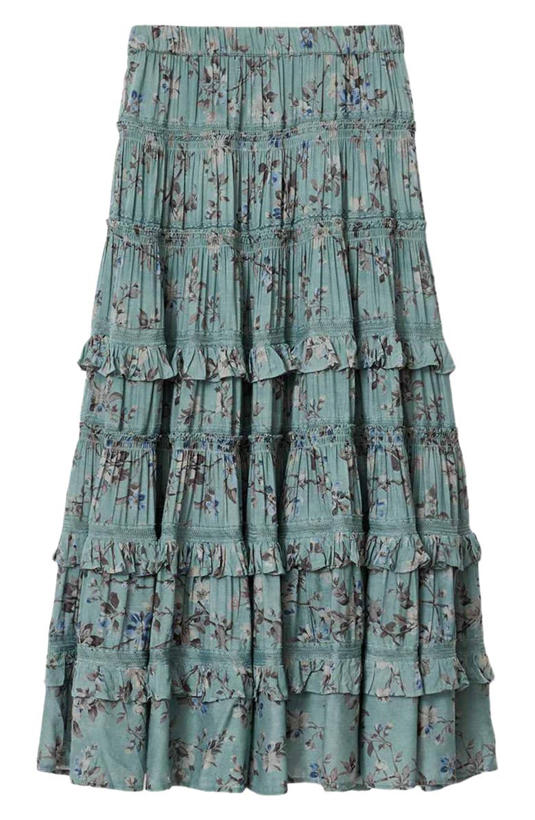 AllSaints Talia Floral Tiered Skirt, Alternate, color, Vine Lake Blue