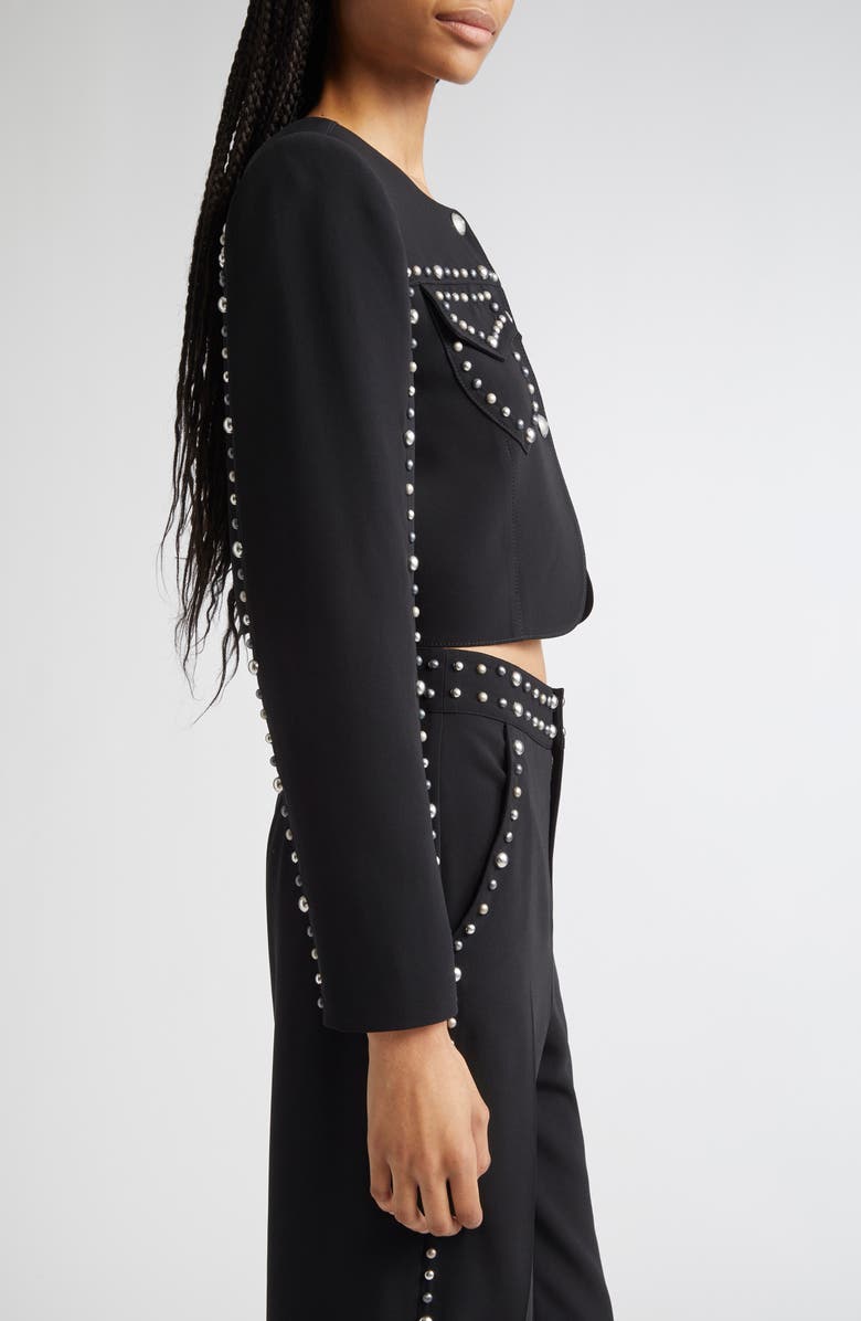 Cinq à Sept Olga Studded Crop Jacket, Alternate, color, Black