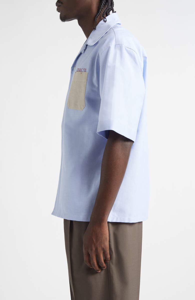 Marni Mending Logo Cotton Oxford Camp Shirt, Alternate, color, 00B51 Sapphire