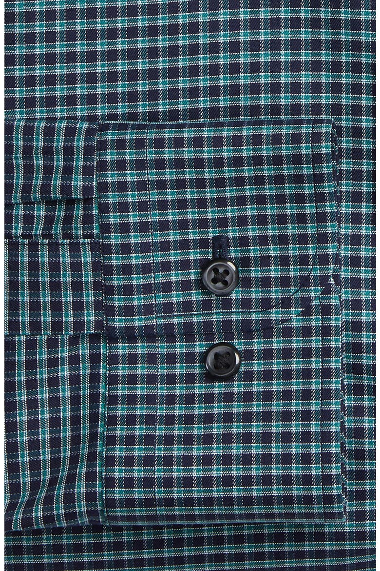 Trim Fit Non-Iron Check Dress Shirt, Alternate, color, TEAL PEACOCK