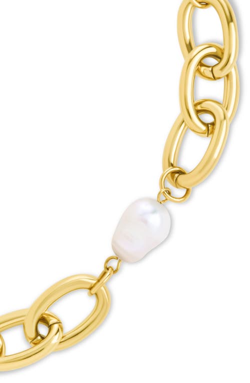 Sterling Forever Tess Cultured Pearl Chain Bracelet In Gold