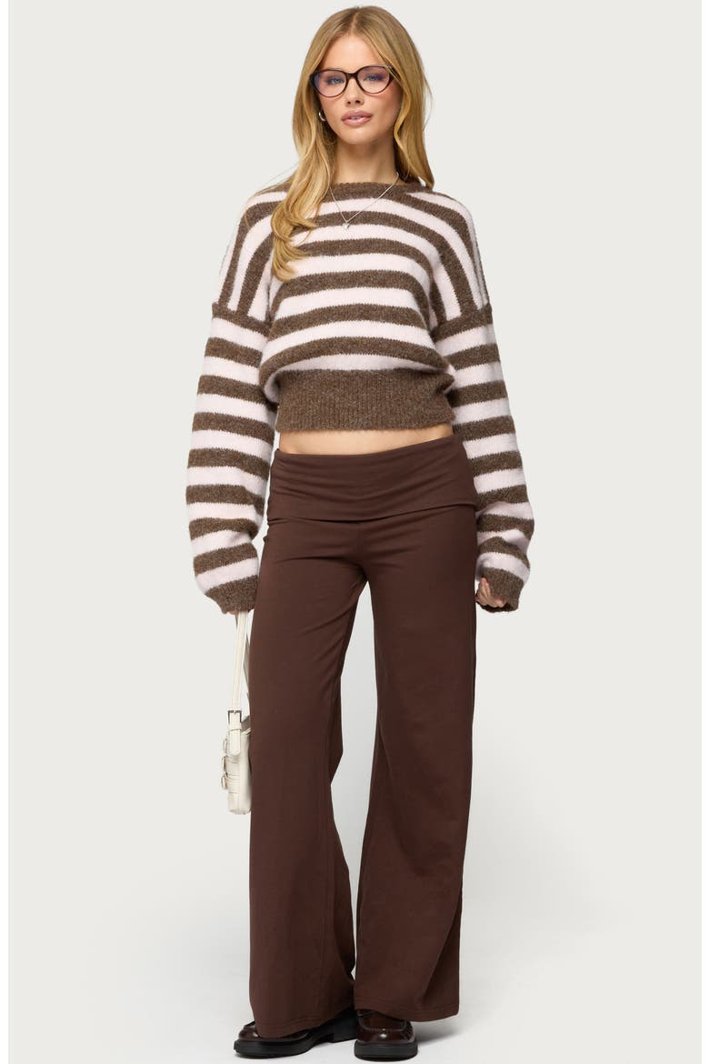 Wide Leg Foldover Cotton Pants, Alternate, color, BROWN