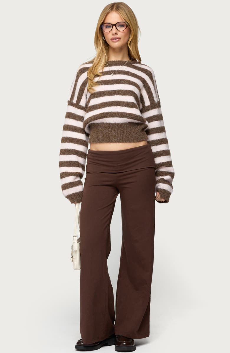 EDIKTED Wide Leg Foldover Cotton Pants, Alternate, color, Brown