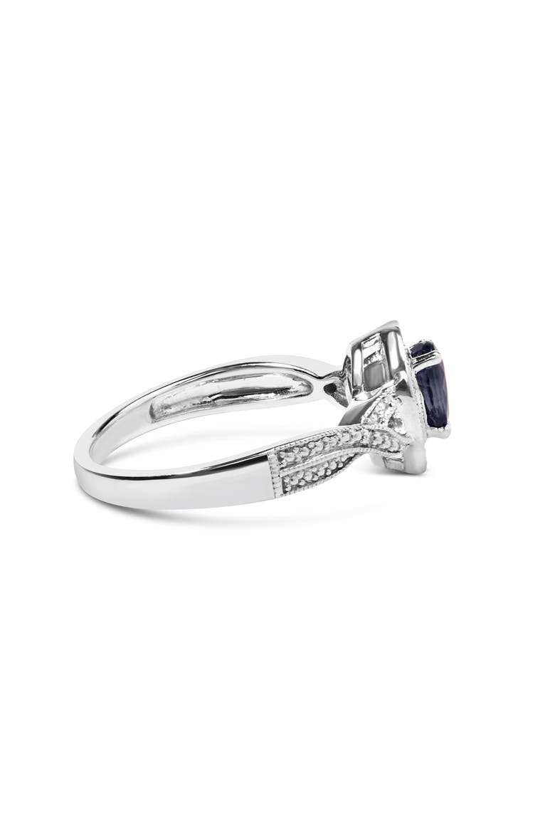 Silver Sapphire Gemstone with Diamond Accent Fashion Halo Ring, Alternate, color, White