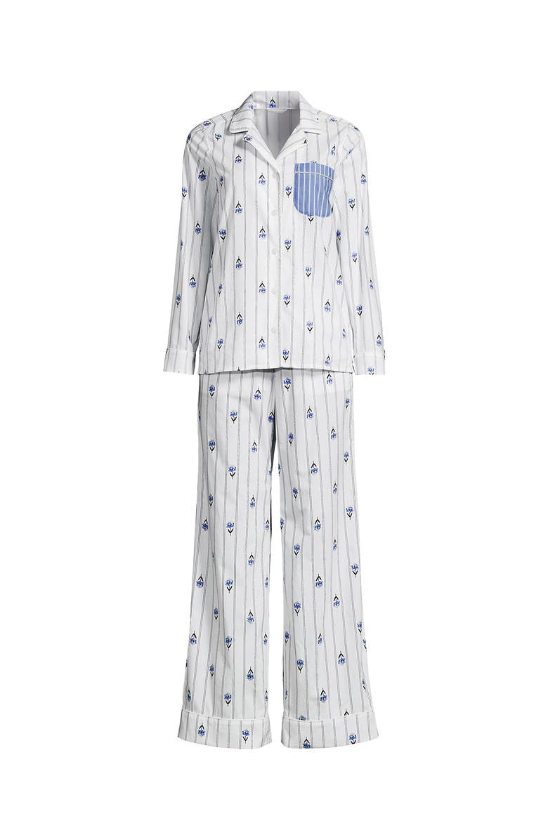 Lands' End Cotton Poplin 2 Piece Pajama Set - Long Sleeve Top and Pants, Alternate, color, 