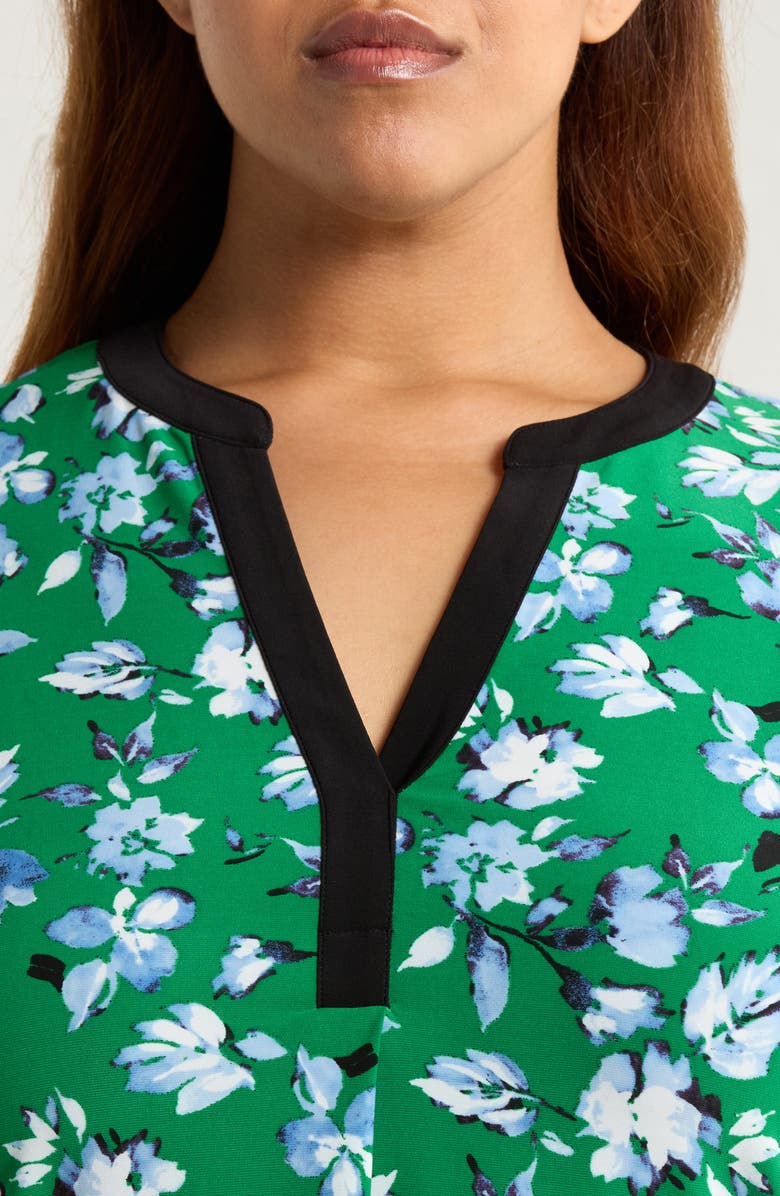 AK ANNE KLEIN Split Neck Tunic, Alternate, color, Emerald Mint Multi