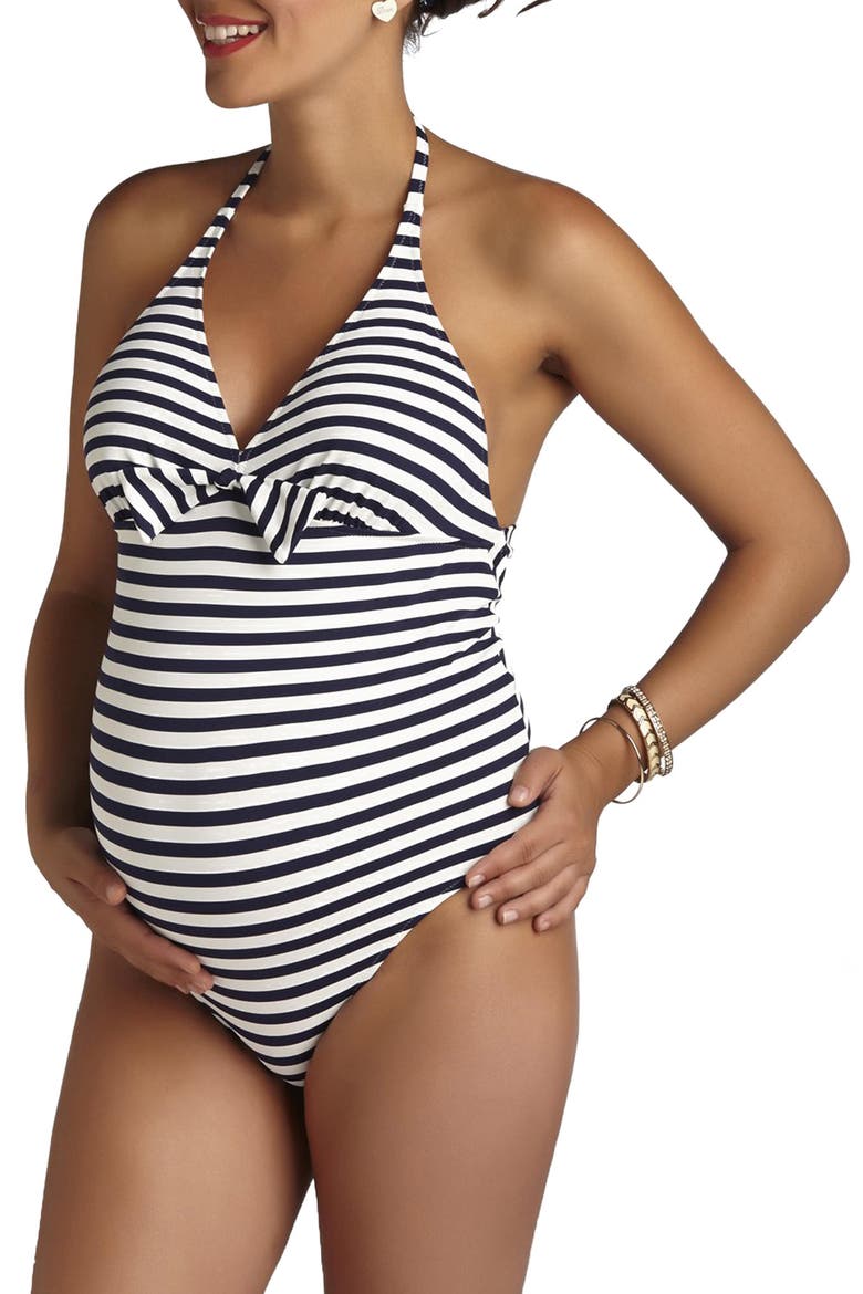 Stripe One-Piece Maternity Swimsuit, Main, color, BLUE