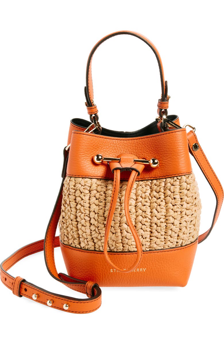 Strathberry Osette Raffia & Leather Bucket Bag, Main, color,
