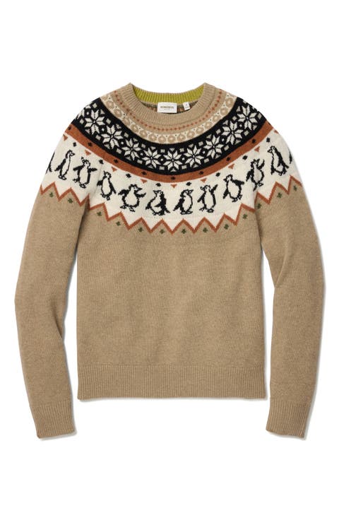 Critter Yoke Fair Isle Wool Blend Crewneck Sweater