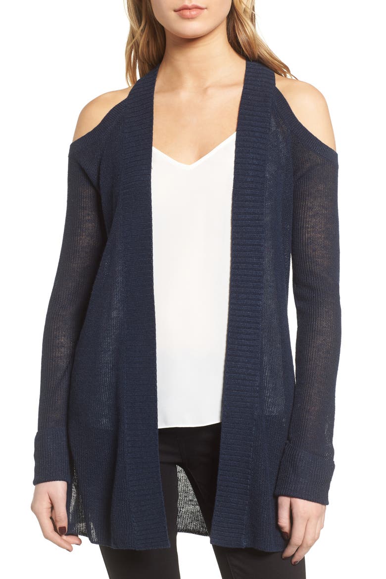 Cold Shoulder Cardigan, Main, color, NAVY BLAZER