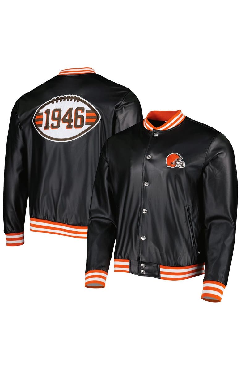 THE WILD COLLECTIVE Men's The Wild Collective Black Cleveland Browns Metallic Bomber Full-Snap Jacket, Main, color, Black