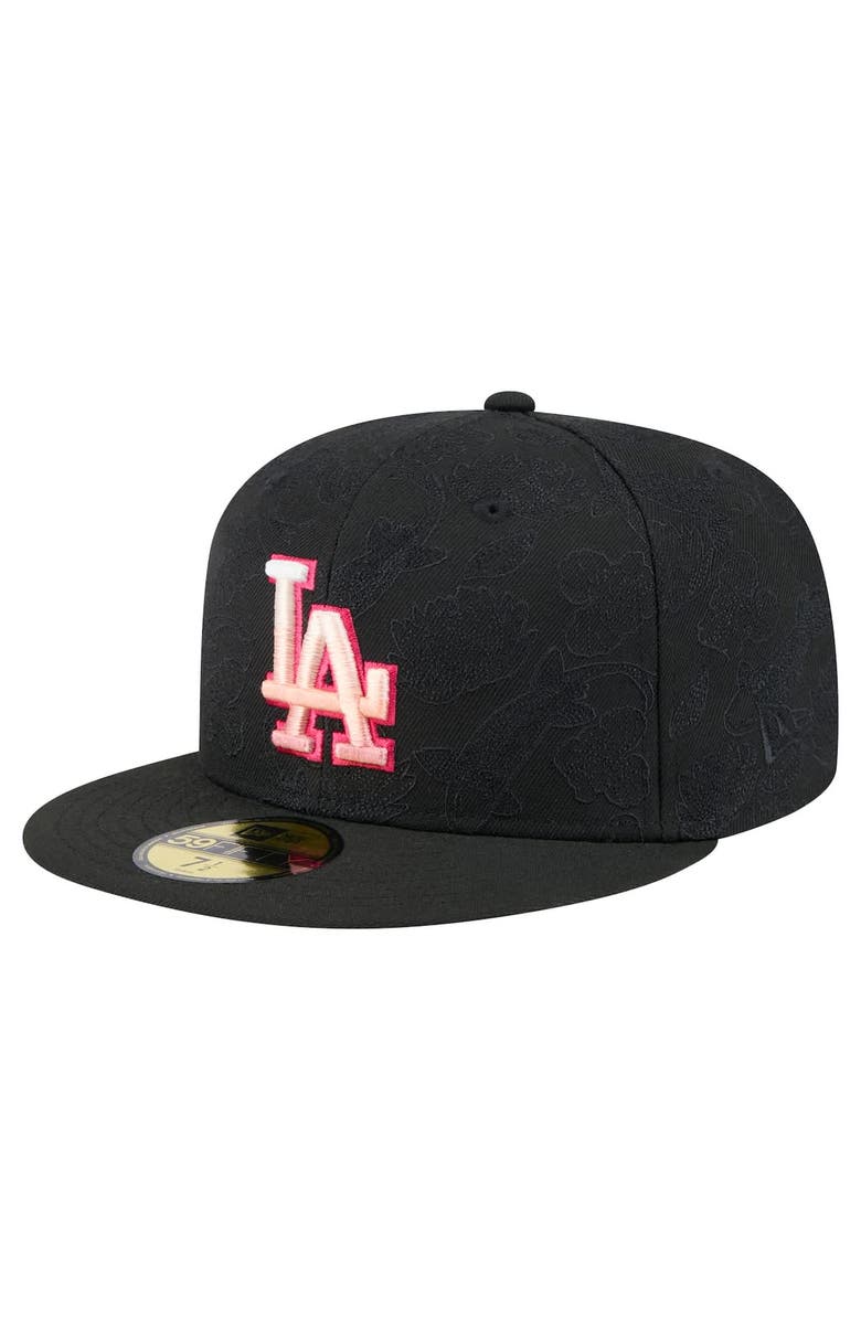 New Era Men's New Era Black Los Angeles Dodgers Tonal Koi 59FIFTY Fitted Hat, Main, color, 