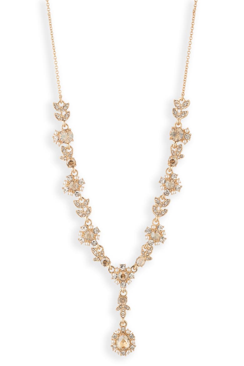 Imitation Pearl & Crystal Y-Necklace, Main, color, GOLDEN