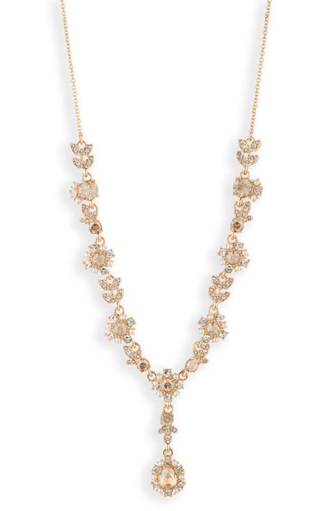 Imitation Pearl & Crystal Y-Necklace