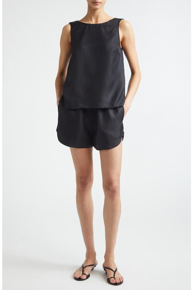 Gema Draped Open Back Silk Twill Top, Alternate, color, BLACK