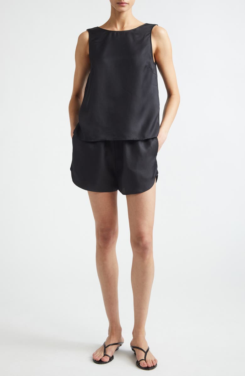 LOULOU DE SAISON Gema Draped Open Back Silk Twill Top, Alternate, color, Black