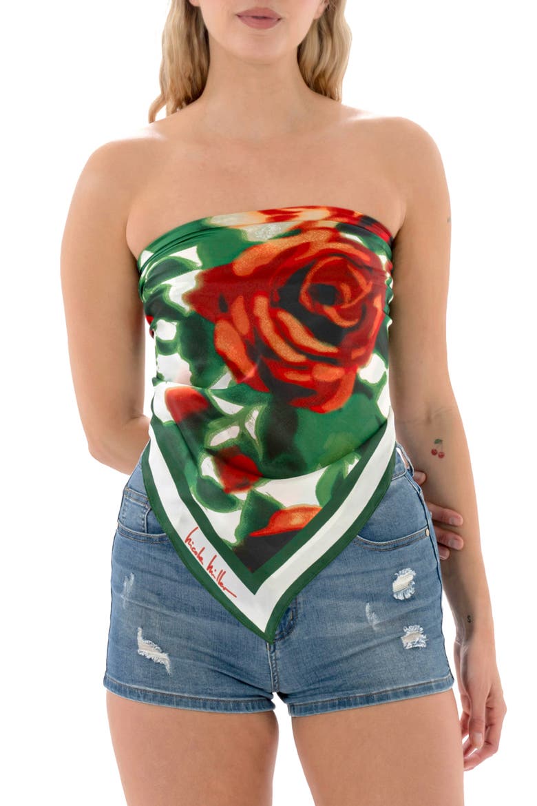 Floral Square Scarf, Main, color, GREEN