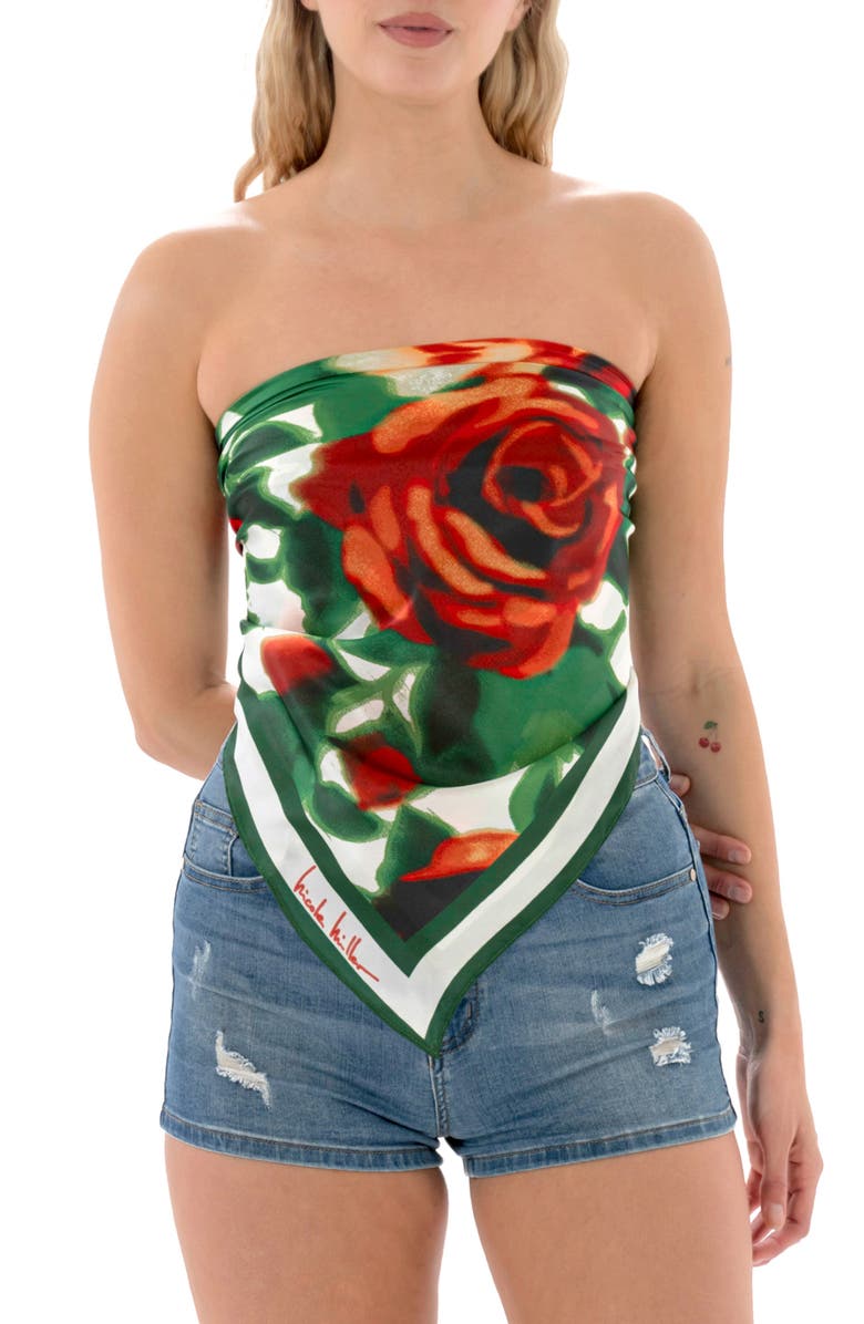 Nicole Miller Floral Square Scarf, Main, color, Green