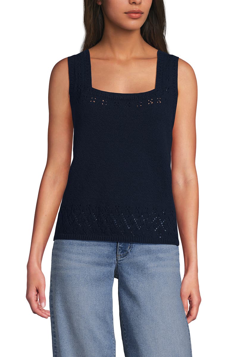 Lands' End Pointelle Square Neck Tank Sweater, Alternate, color, Radiant Navy