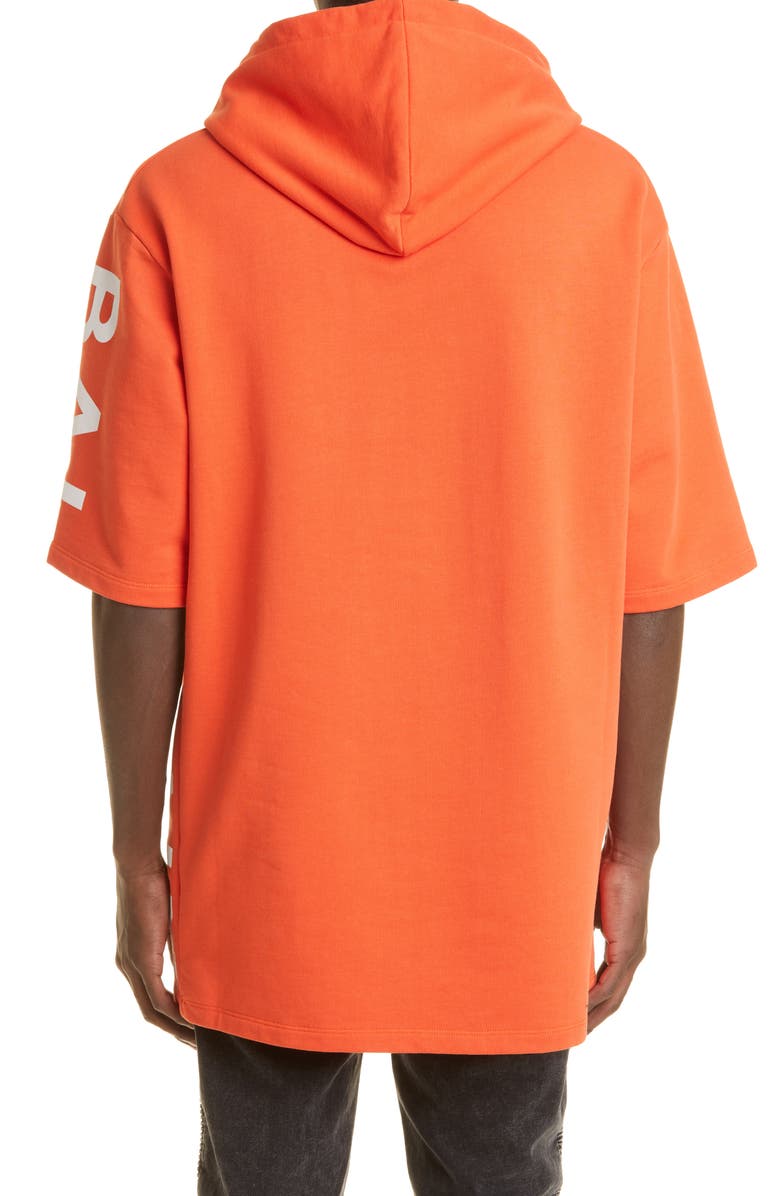 Balmain Short Sleeve Graphic Hoodie, Alternate, color, Orange/ White