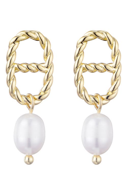 Adornia Freshwater Pearl Drop Mariner Chain Earrings In White