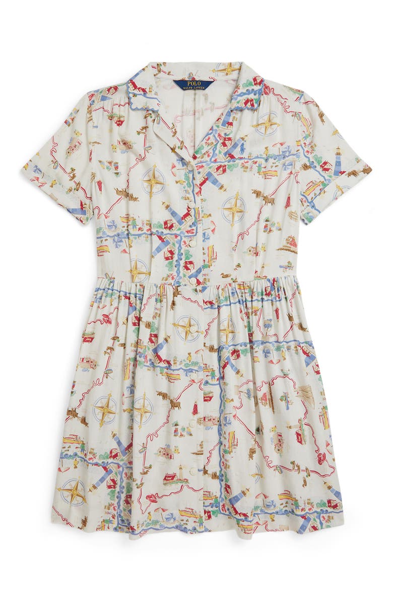 Kids' Short Sleeve Shirtdress, Main, color, WHITE MULTI