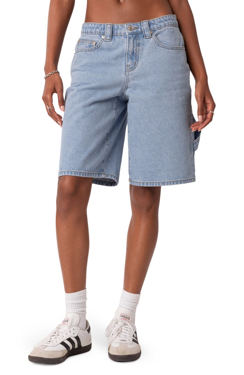 EDIKTED Low Rise Carpenter Bermuda Shorts, Main, color, Light-Blue
