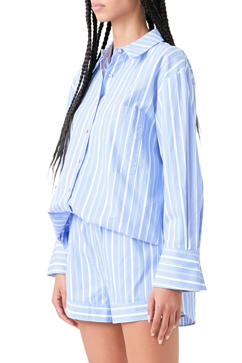 Oversize Stripe Long Sleeve Button-Up Shirt, Alternate, color, BLUE