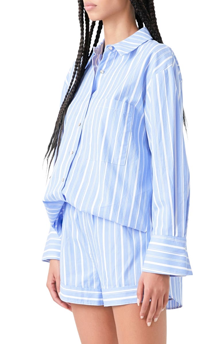 Grey Lab Oversize Stripe Long Sleeve Button-Up Shirt, Alternate, color, Blue