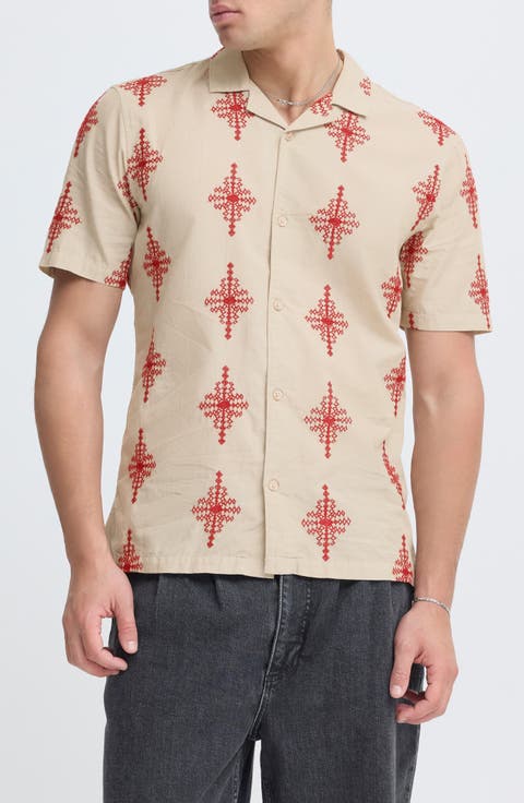 Leopold Geo Embroidered Cotton Camp Shirt