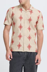 CASUAL FRIDAY Leopold Geo Embroidered Cotton Camp Shirt