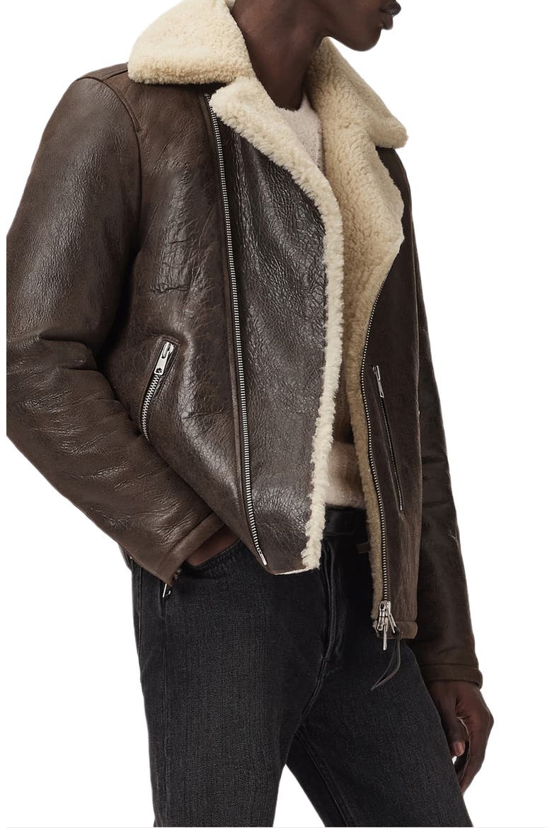 Xylon Shearling Lined Leather Biker Jacket, Alternate, color, BARK WOOD BROWN