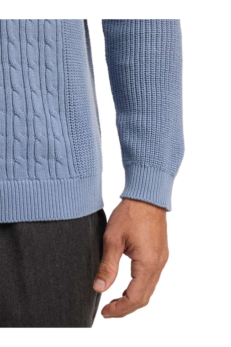 Cotton Cable V-neck Polo, Alternate, color, Blue