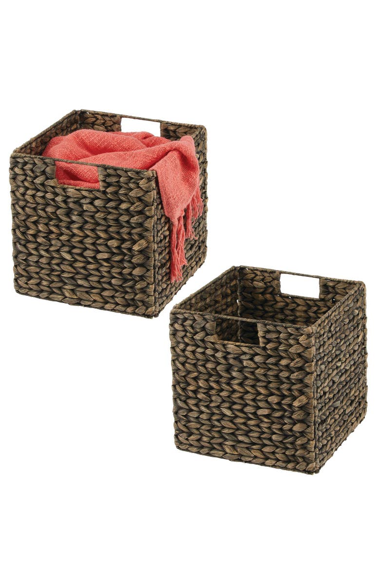 mDesign Hyacinth Woven Cube Bin Basket Organizer, Handles, 2 Pack, Alternate, color, 