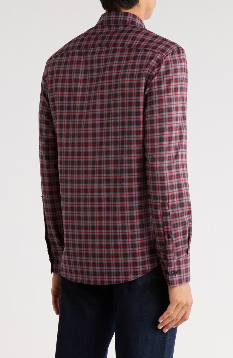 CONSTRUCT Plaid Print Slim Fit Stretch Button-Up Shirt, Alternate, color, Black/ Red