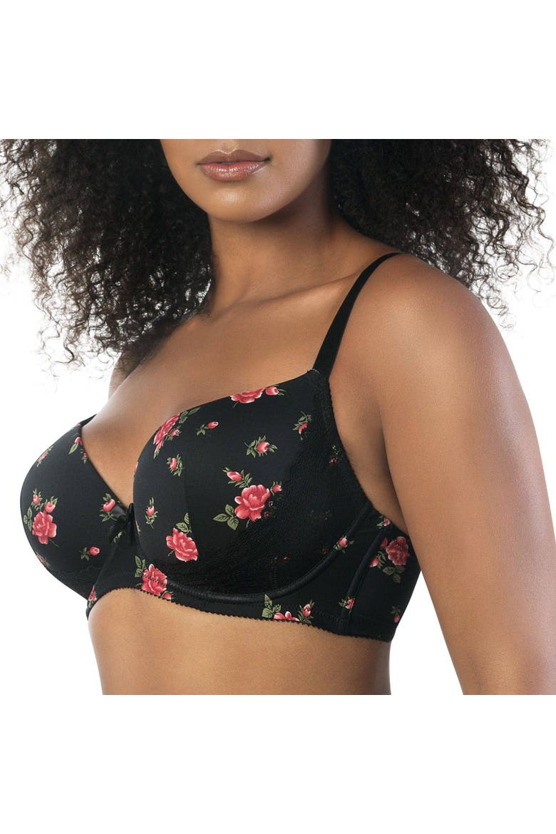 Casey Plunge Molded T-Shirt Bra, Alternate, color, Black w/ Rose Print