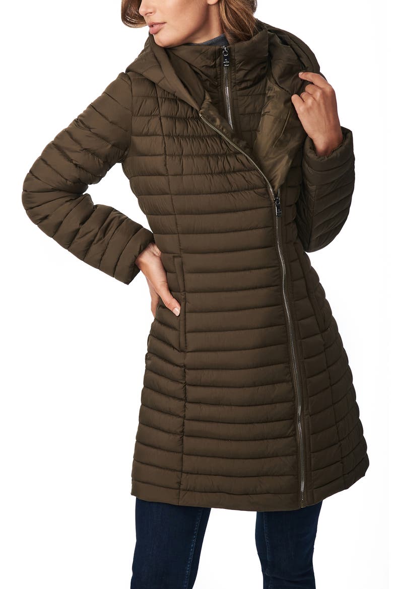 Quilted Water Resistant Packable Walker Coat, Main, color, DRIED BASIL