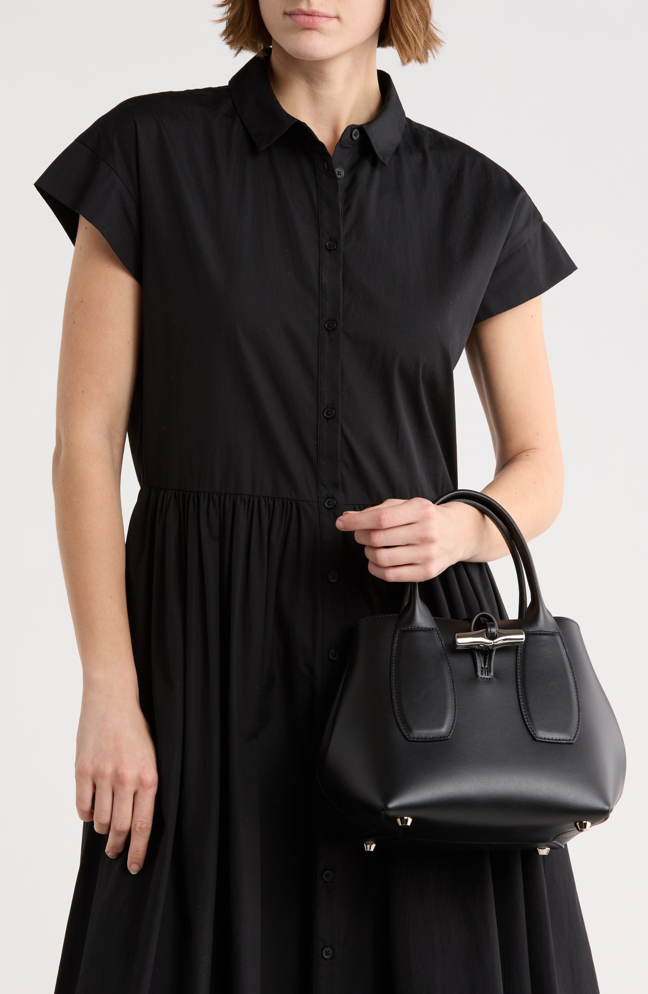 Longchamp Le Roseau Box Cube Handbag, Alternate, color, Black