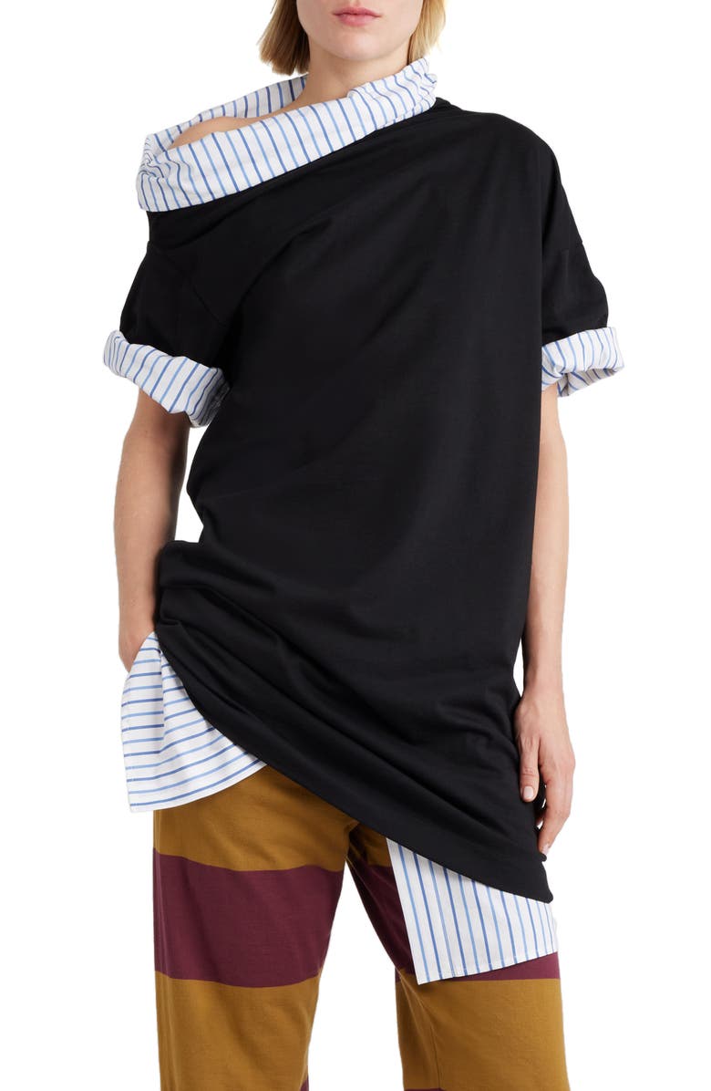 Dries Van Noten Layered Short Sleeve Cotton Sweatshirt Dress, Main, color, 