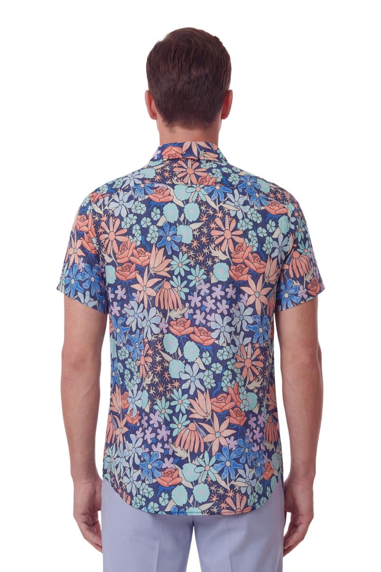 Rough Floral Short Sleeve Fine Linen Shirt, Alternate, color, ROUGH FLORAL NAVY
