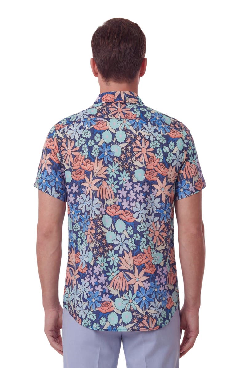 Lords of Harlech Rough Floral Short Sleeve Fine Linen Shirt, Alternate, color, Rough Floral Navy