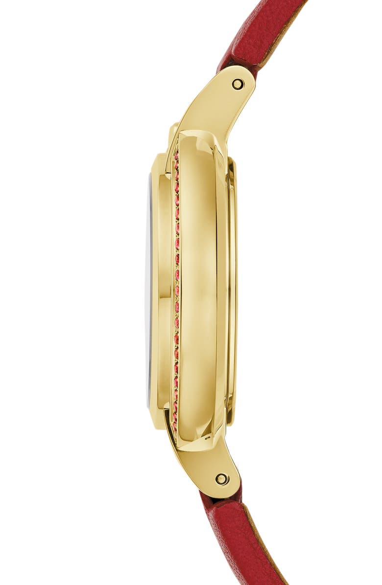 BULOVA Rubaiyat Synthetic Fire Opal Leather Strap Watch, 30.5mm, Alternate, color, Red