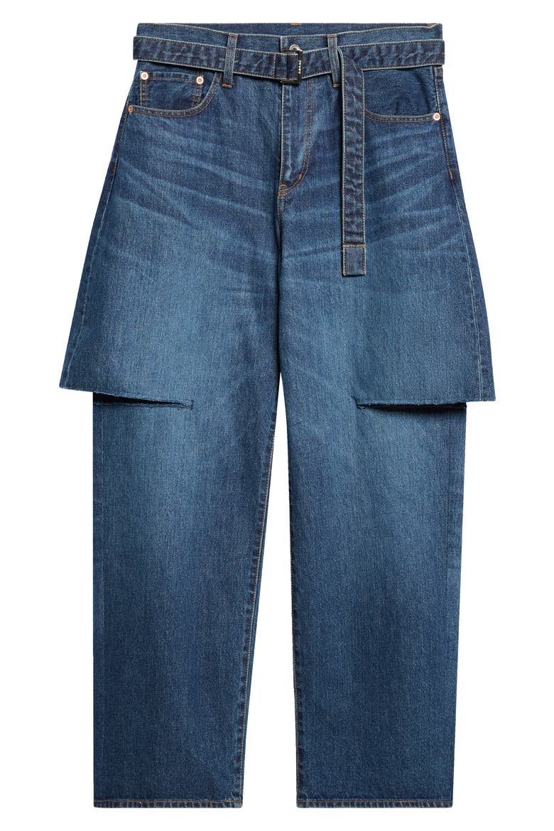 Sliced Belted Denim Jeans, Main, color, BLUE