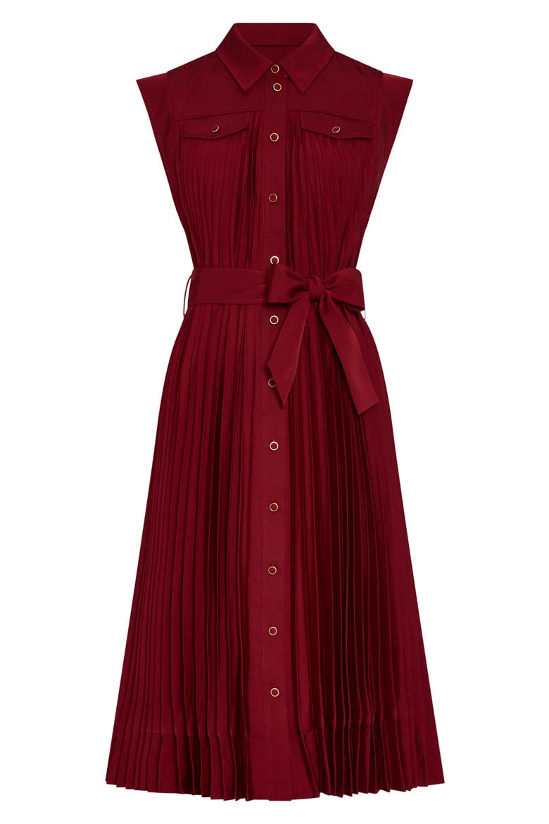Johanna Pleated Twill Midi Dress, Alternate, color, BURGUNDY