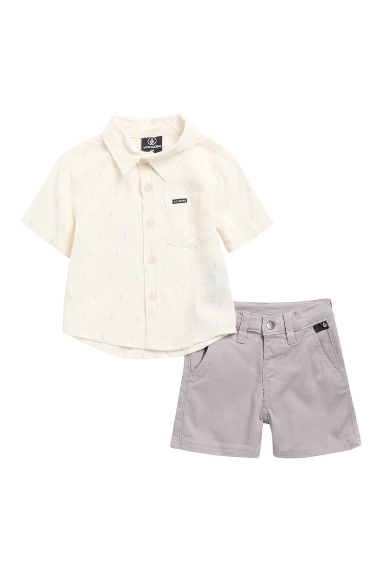 Button Front Shirt & Chino Shorts Set, Main, color, OFF WHITE
