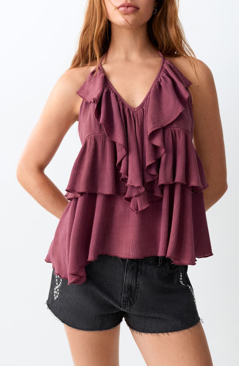 MANGO TEEN Ruffle Halter Top, Main, color, Pastel Pink